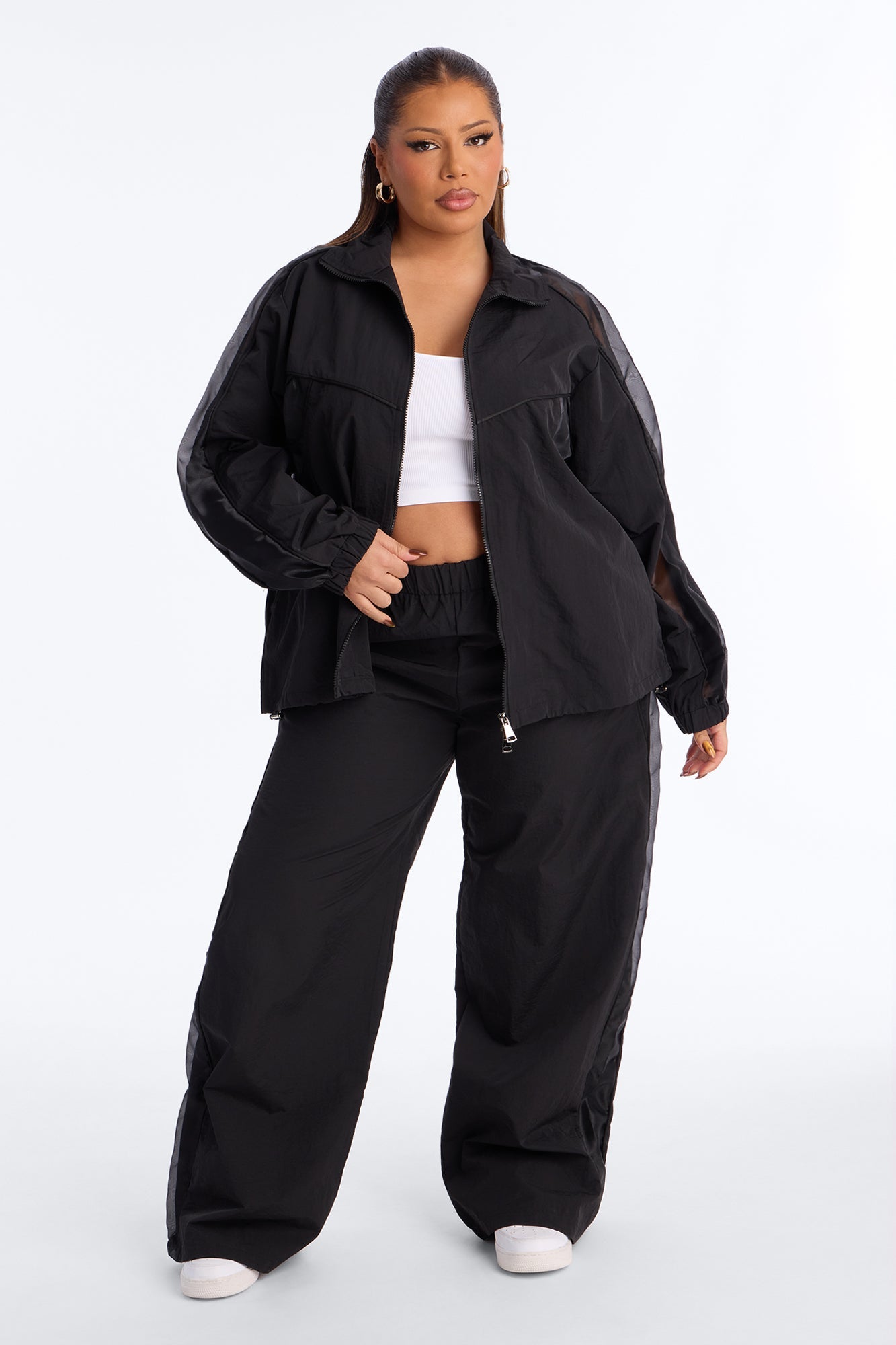 No Days Off Sheer Windbreaker Jacket - Black