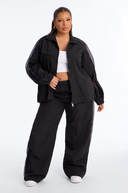 No Days Off Sheer Windbreaker Jacket - Black