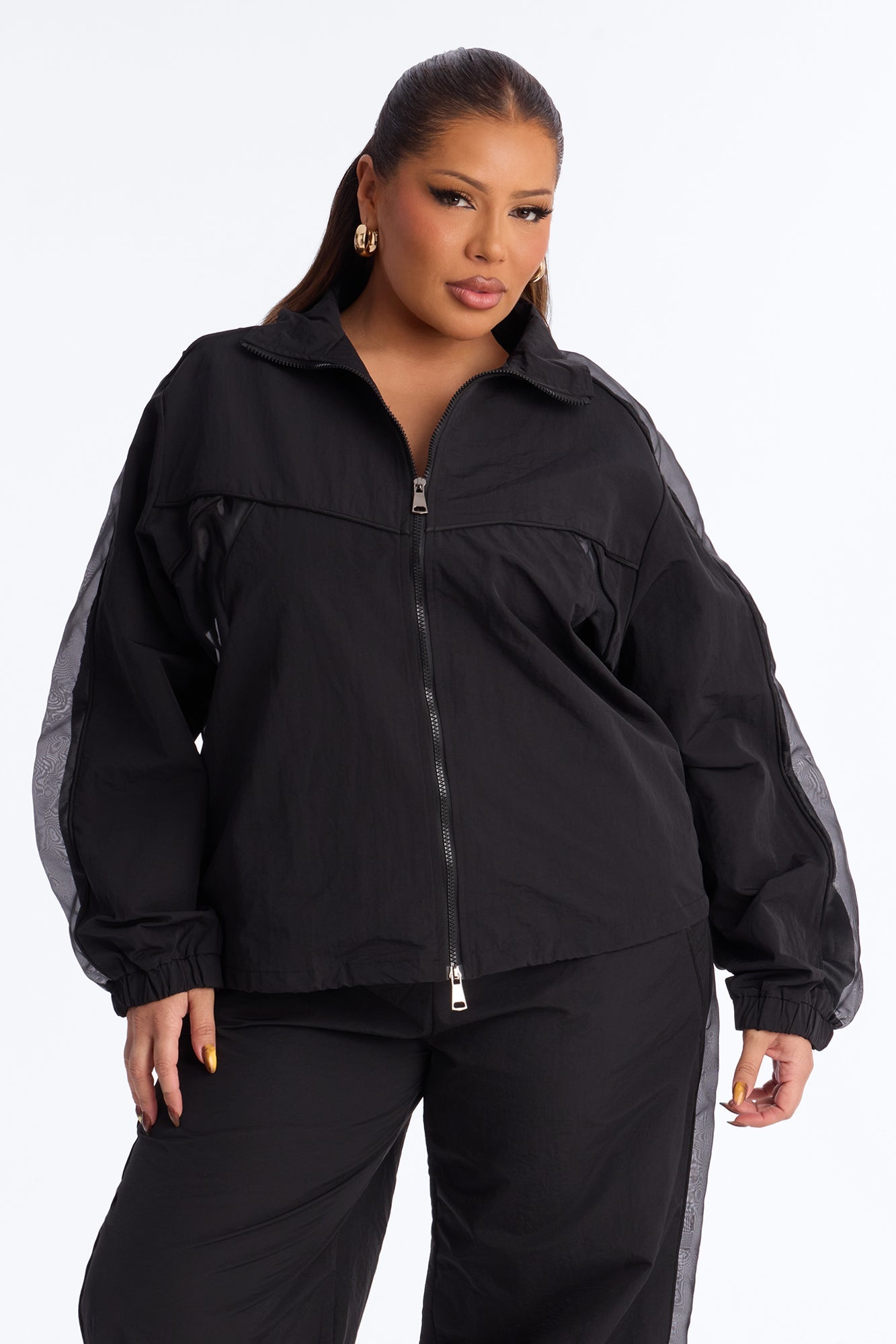No Days Off Sheer Windbreaker Jacket - Black