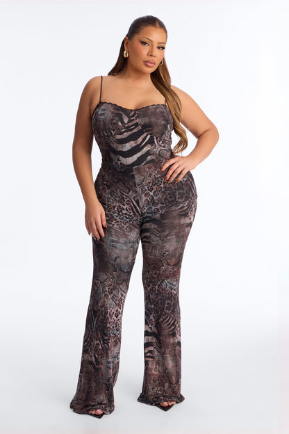 Martina Mesh Jumpsuit - Brown/combo