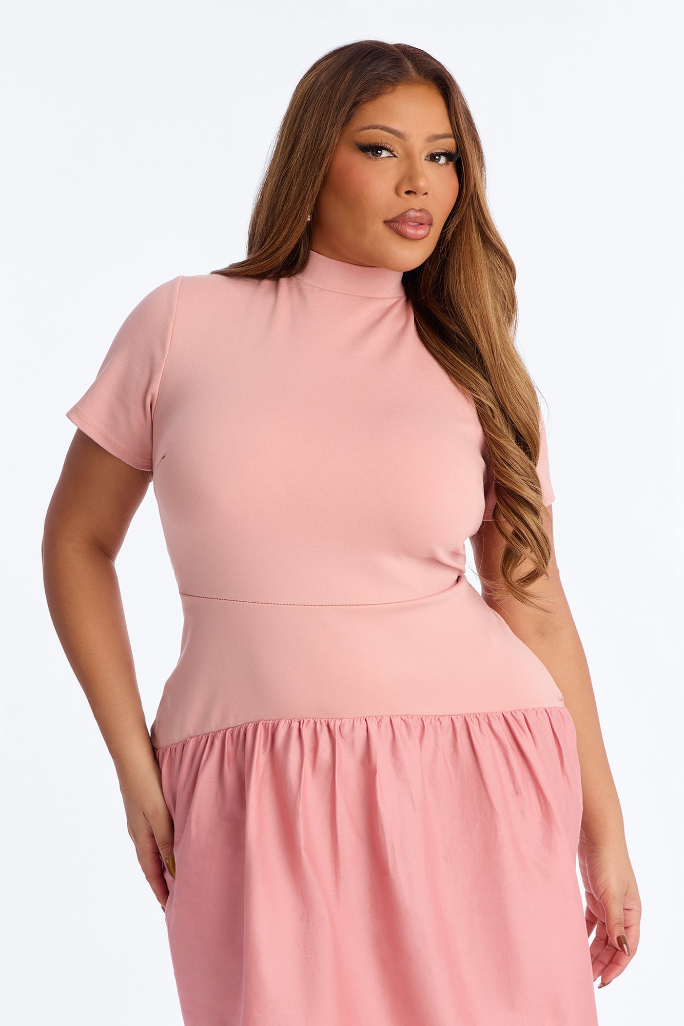 Kennedy Short Sleeve Drop Waist Mini Dress - Mauve