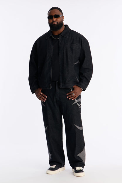Cropped Crescent Denim Work Jacket - Black