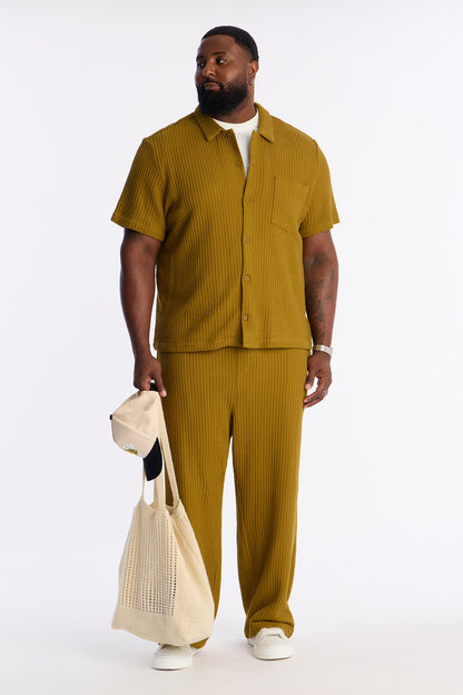 London Fog Textured Button Up Shirt - Mustard