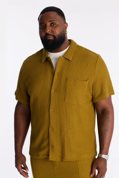 London Fog Textured Button Up Shirt - Mustard