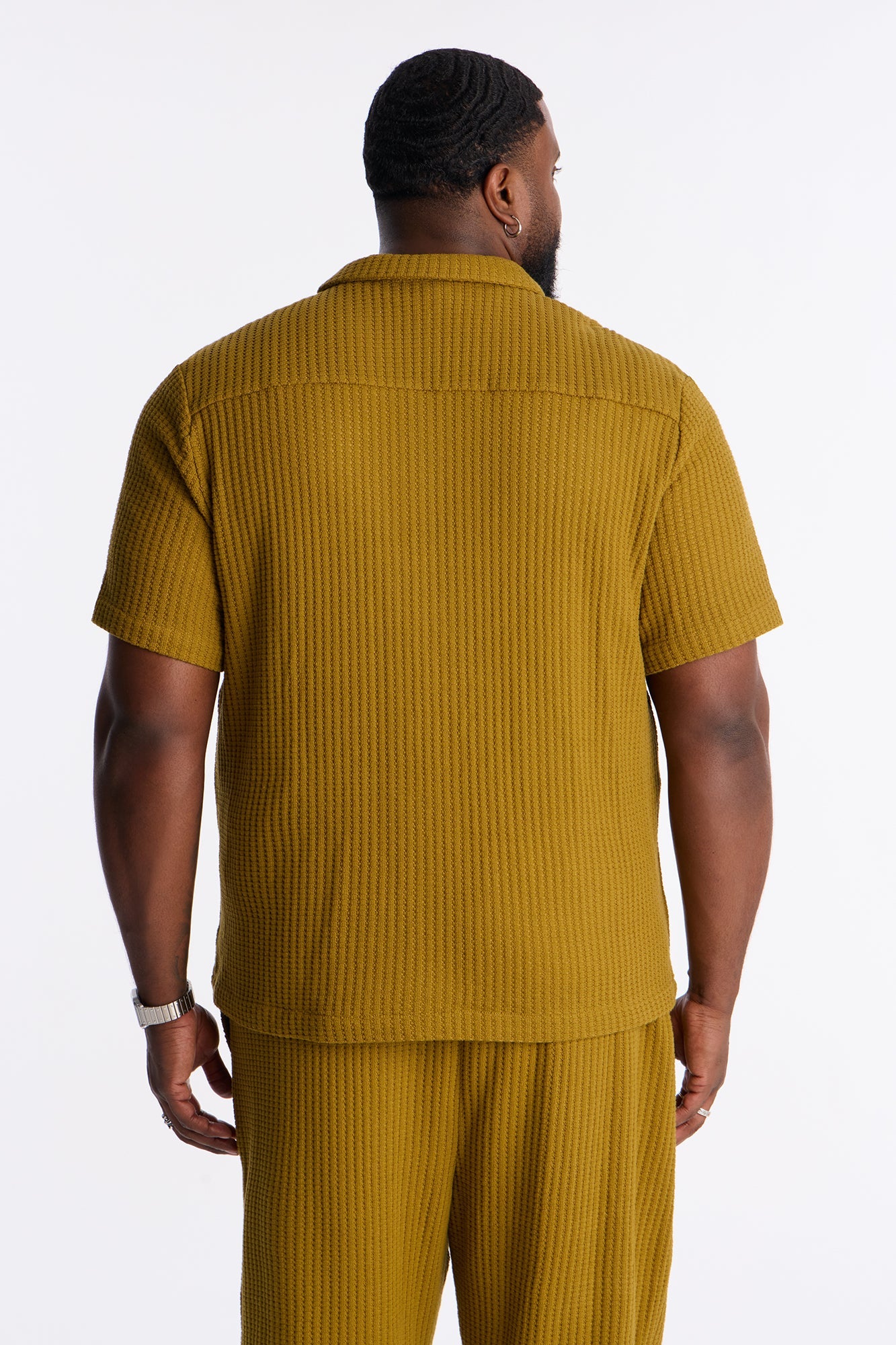 London Fog Textured Button Up Shirt - Mustard