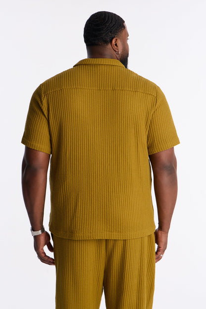 London Fog Textured Button Up Shirt - Mustard