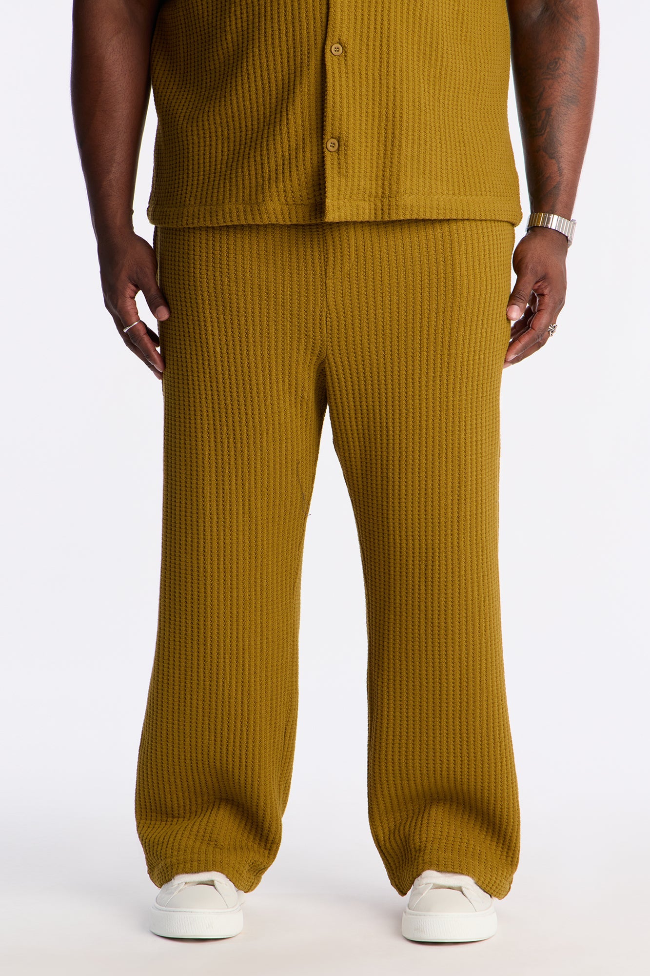 Baggy London Fog Textured Pant - Mustard