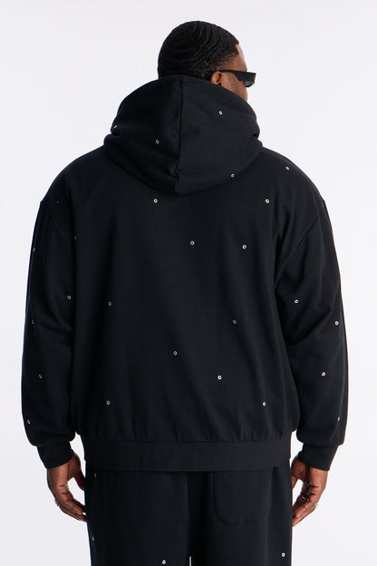 Savage Rhinestone Zip Hoodie - Black