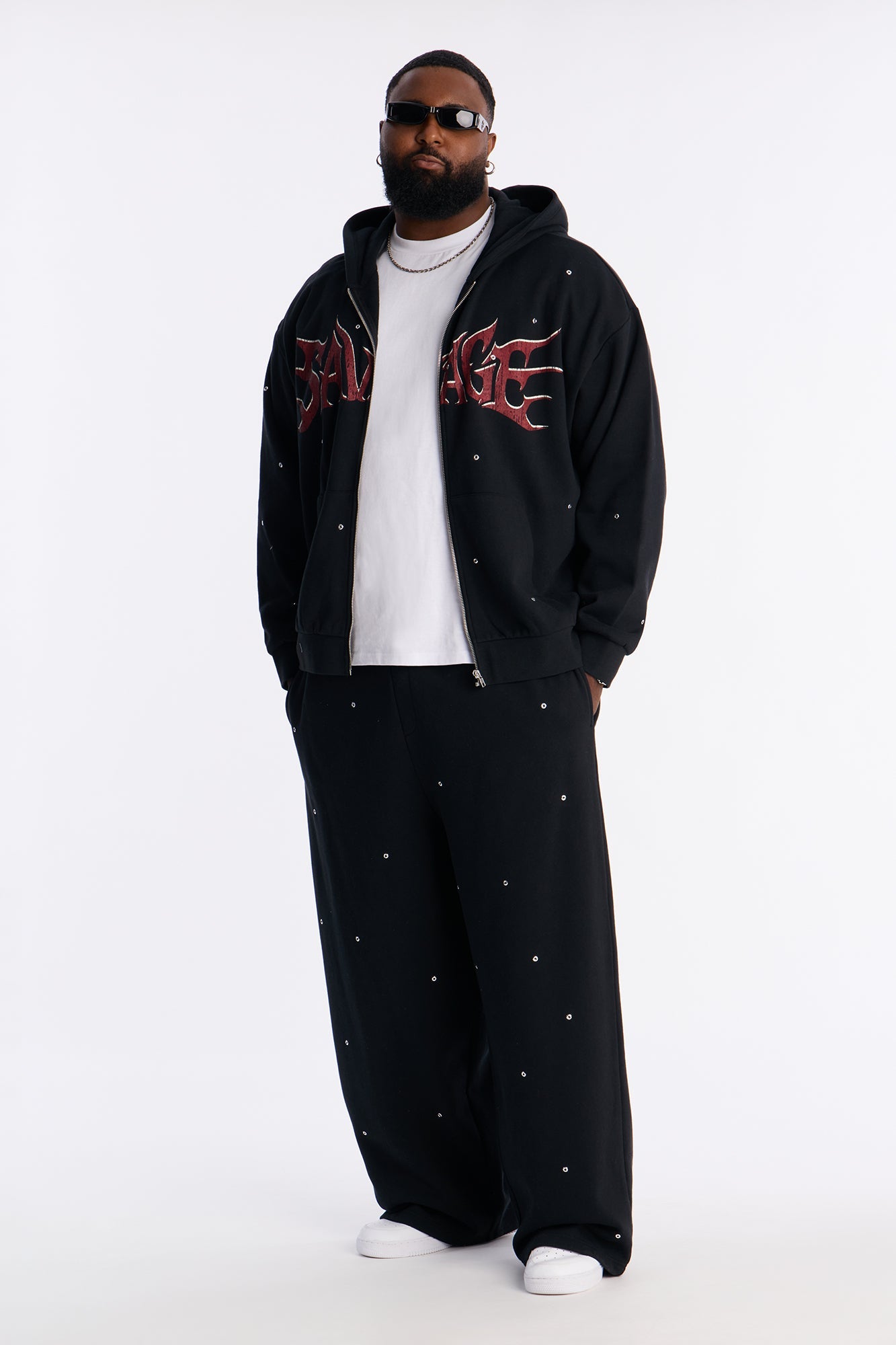 Savage Rhinestone Sweatpants - Black