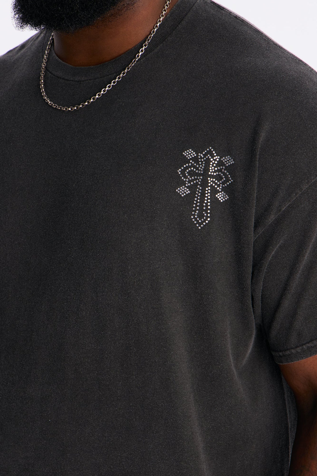 Cross My Heart Rhinestones Oversized Short Sleeve Tee - Black