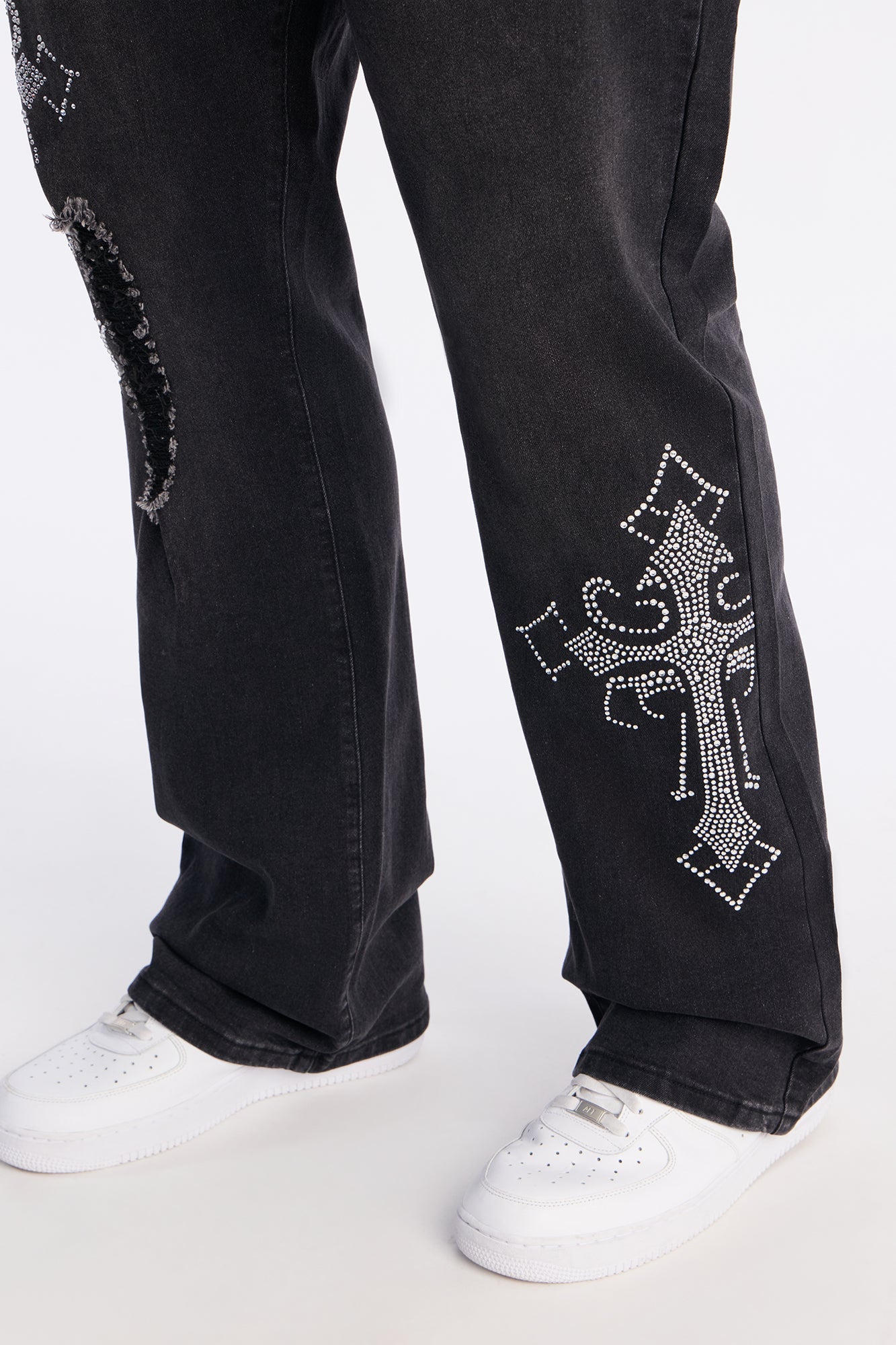 Stacked Slim Flare Sacred Rip Jeans - Black Wash