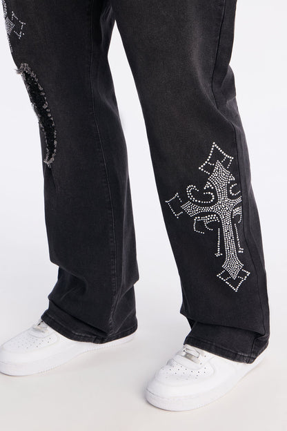Stacked Slim Flare Sacred Rip Jeans - Black Wash