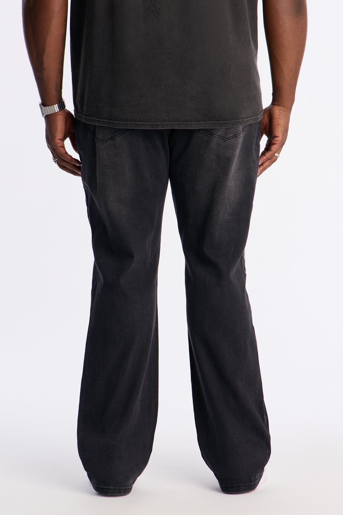 Stacked Slim Flare Sacred Rip Jeans - Black Wash