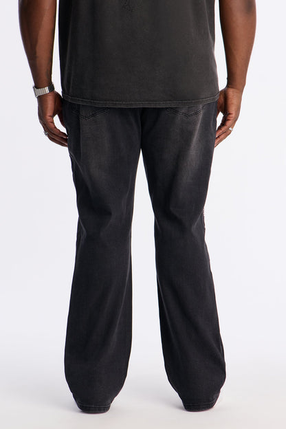 Stacked Slim Flare Sacred Rip Jeans - Black Wash
