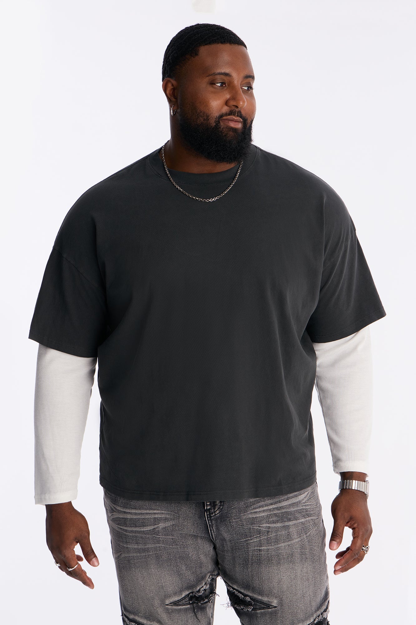 Washed Double Layer Tee - Black Wash