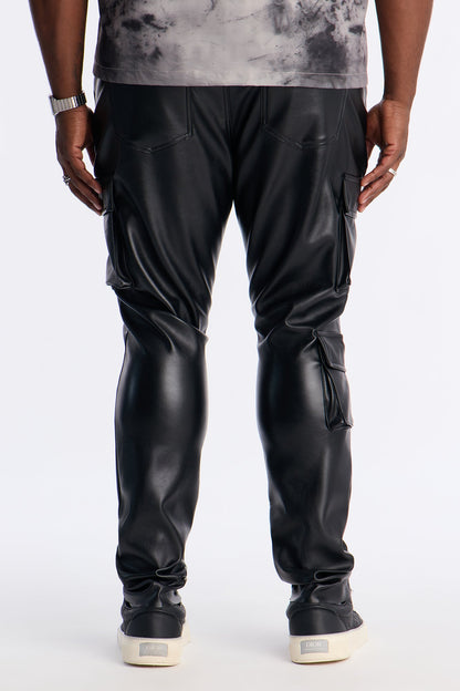 Skinny Stacked Faux Leather Paisley Embellished Pant - Black