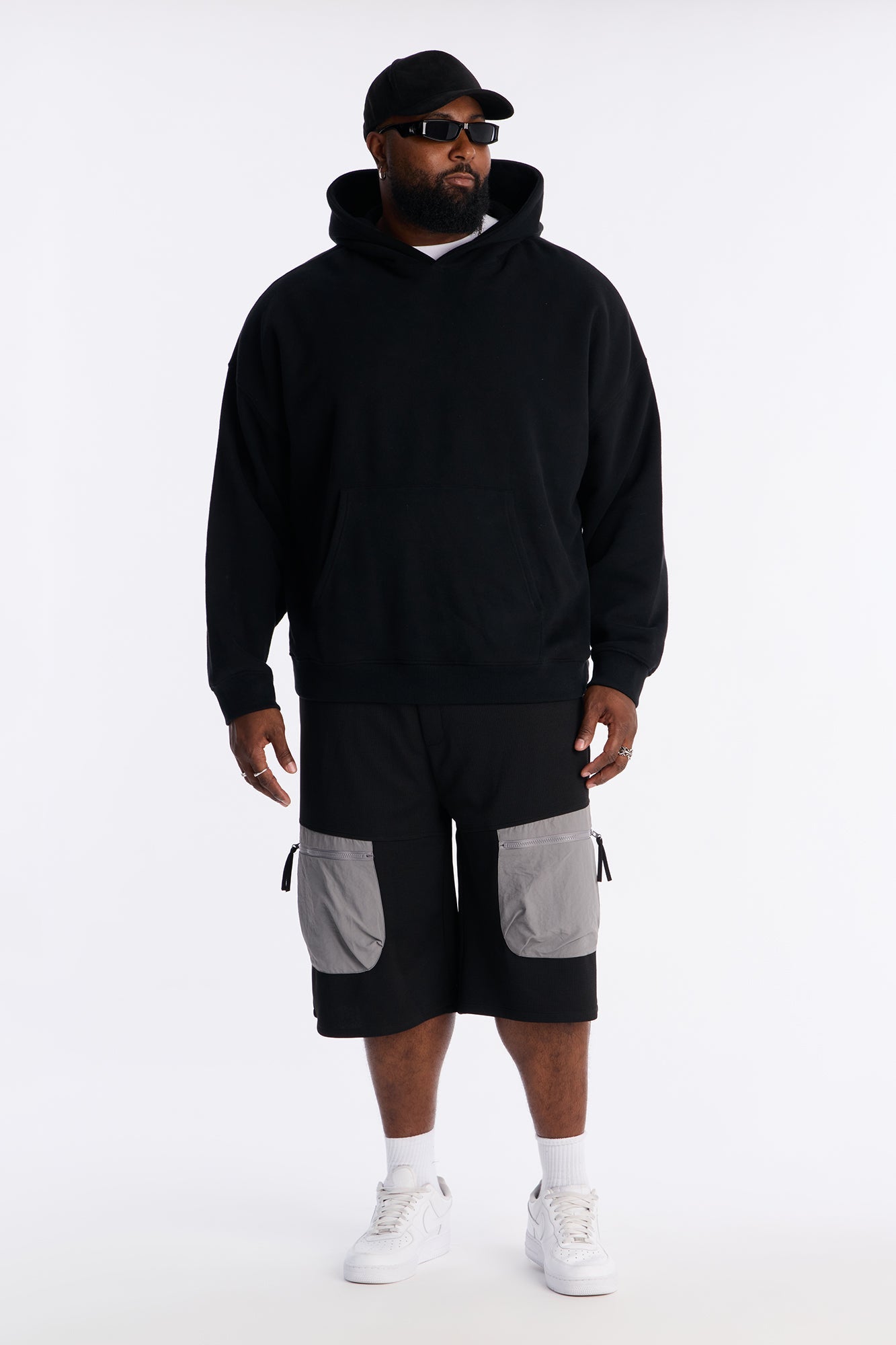 Relaxed Asymmetrical Waffle Tech Short - Black