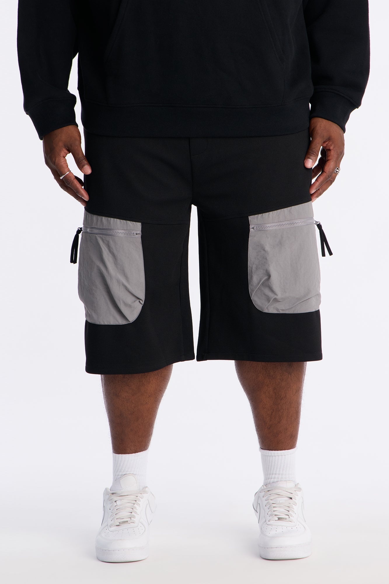 Relaxed Asymmetrical Waffle Tech Short - Black