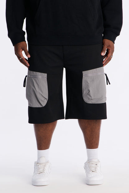 Relaxed Asymmetrical Waffle Tech Short - Black
