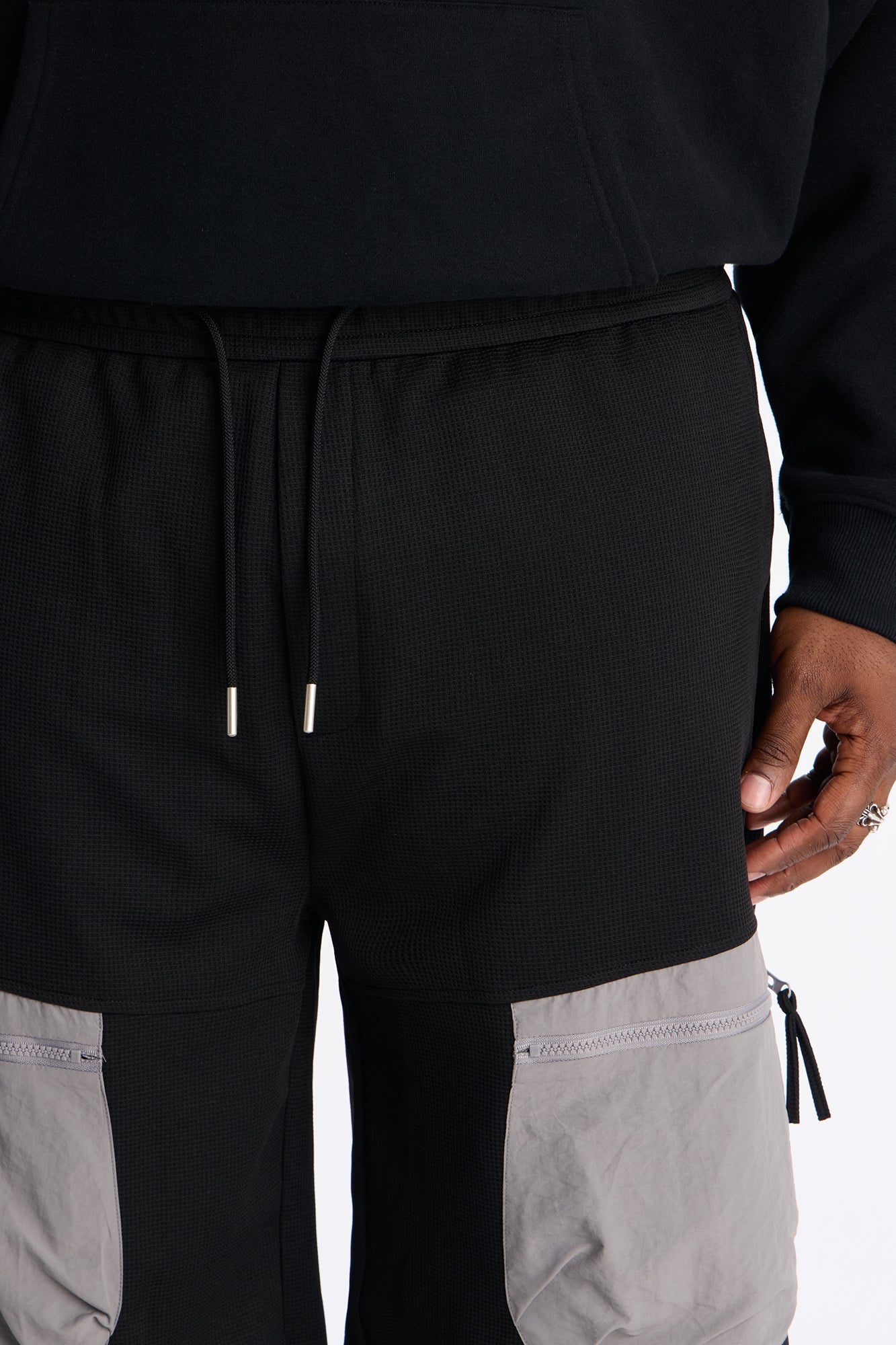Relaxed Asymmetrical Waffle Tech Short - Black