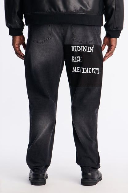 Slim Runnin Rich Mentality Distressed Jean - Black Wash