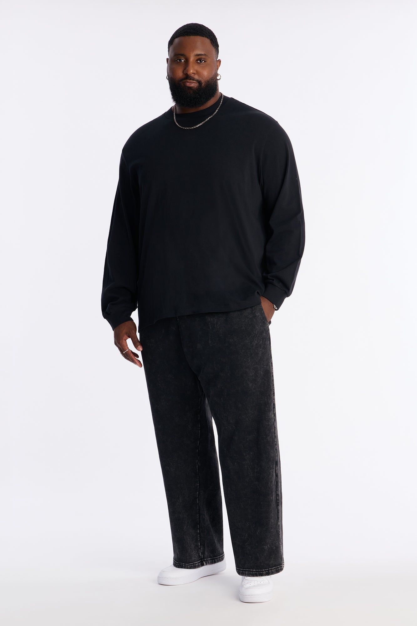 Heavy Wash Straight Sweatpants - Black