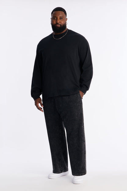Heavy Wash Straight Sweatpants - Black