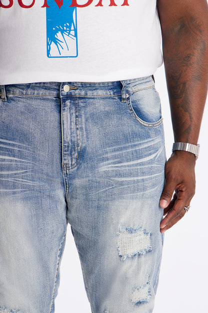 Stacked Skinny Flare Classic Destroyed Jeans - Light Wash