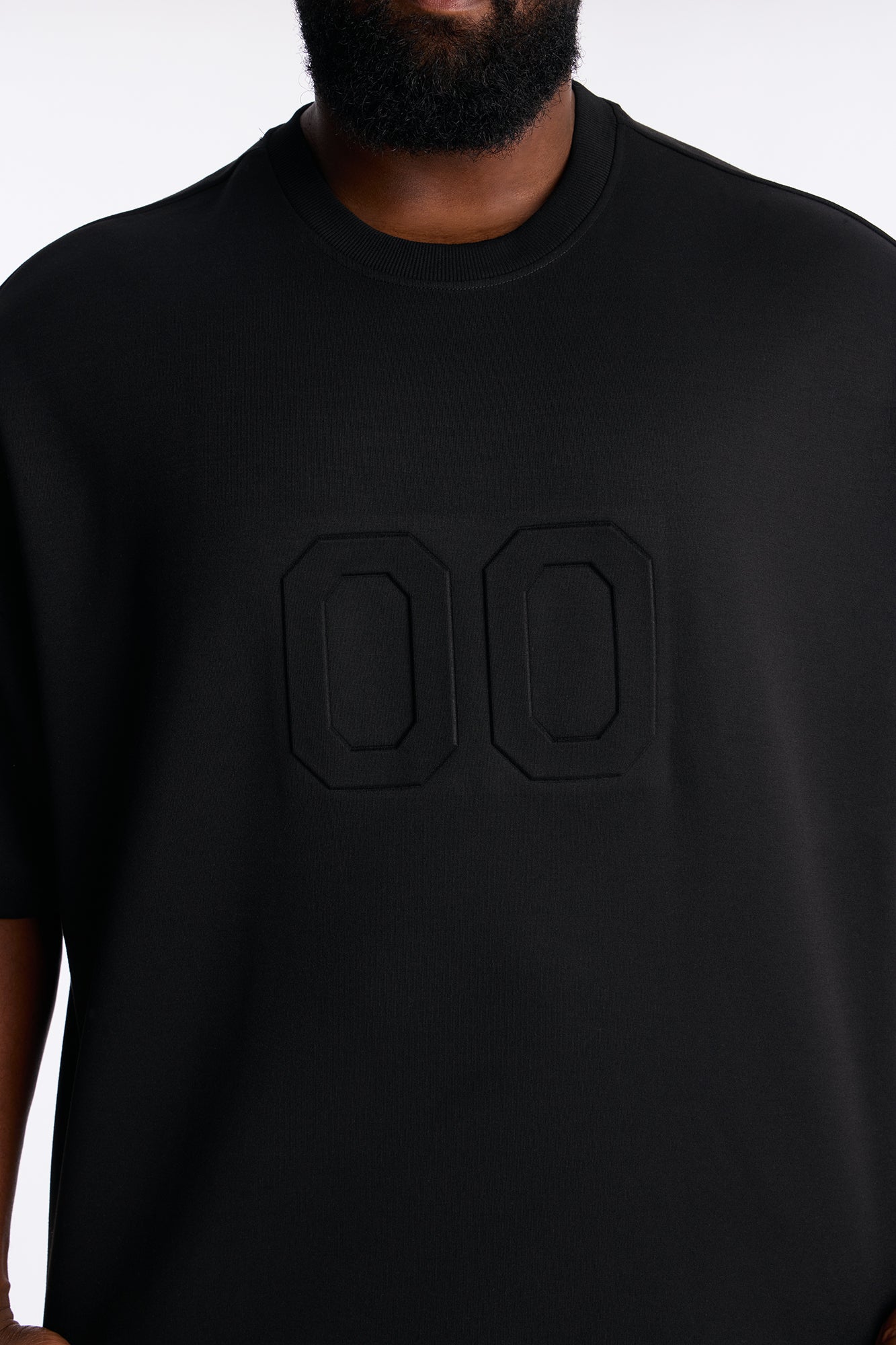 Structured Fleece Embossed Number Tee - Black