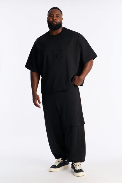 Structured Fleece Embossed Cargo Joggers - Black