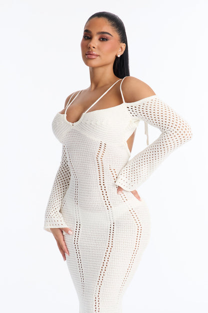 Wanderlust Backless Crochet Maxi Dress - Cream