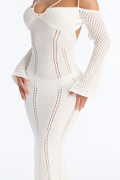 Wanderlust Backless Crochet Maxi Dress - Cream