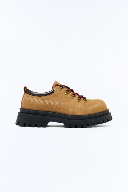 Hiking Style Faux Suede Chunky Low Top Lace Up Oxford Shoes - Taupe
