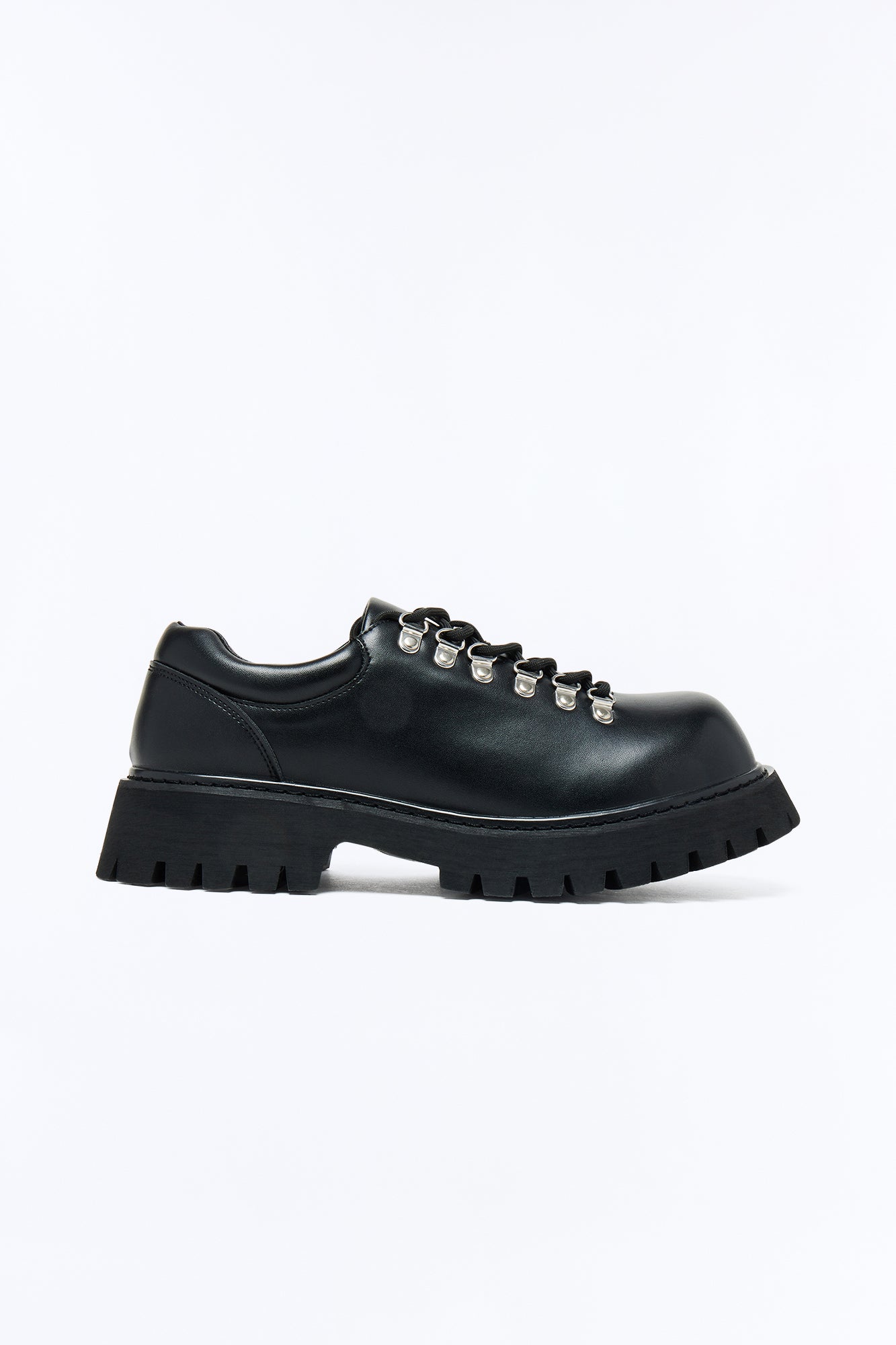 Faux Leather Lace Up Hiker Shoes - Black