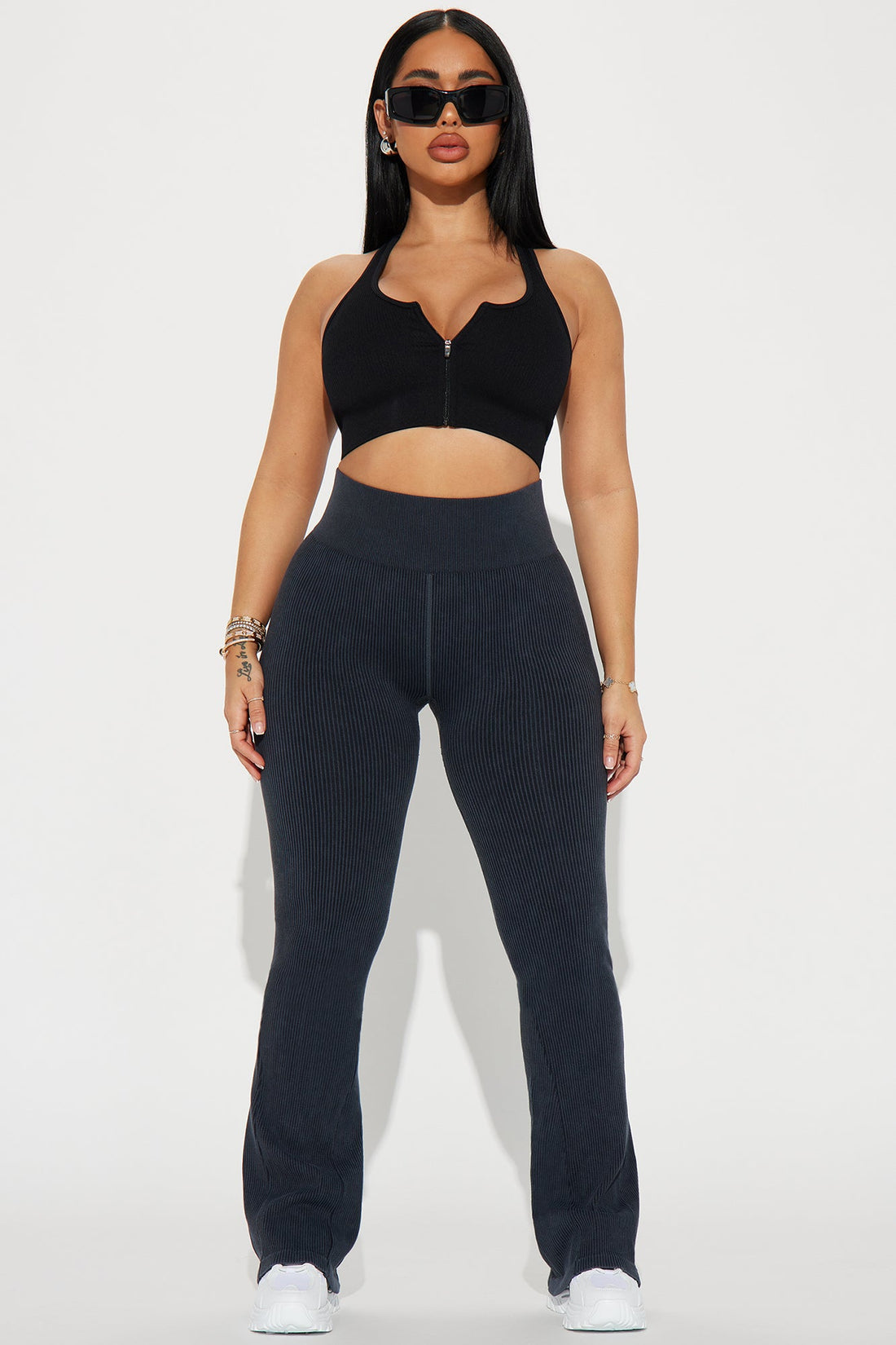 Mia Ribbed Seamless Flare Pant - Black