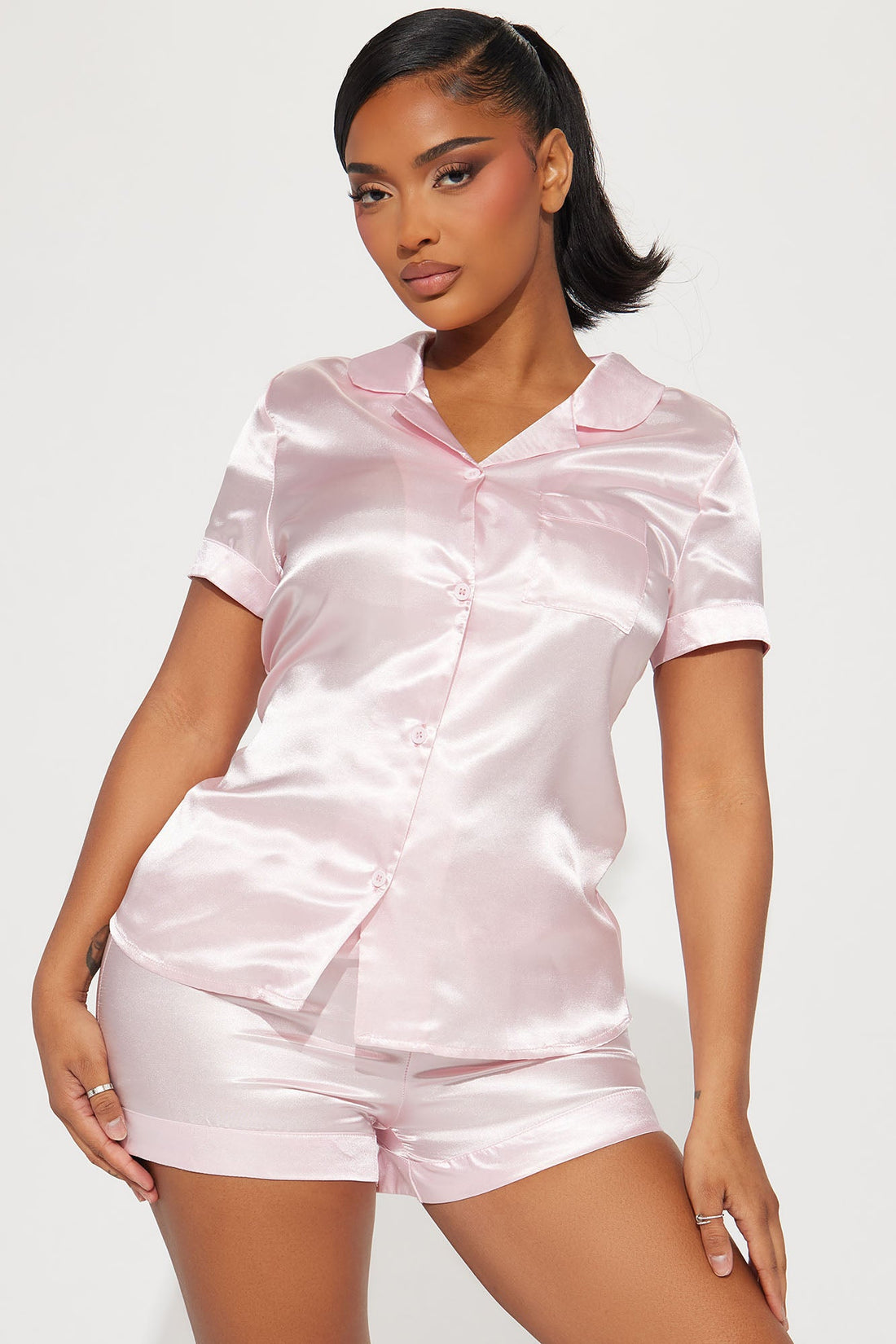Pillow Fight Stretch Satin PJ Short Set - Pink