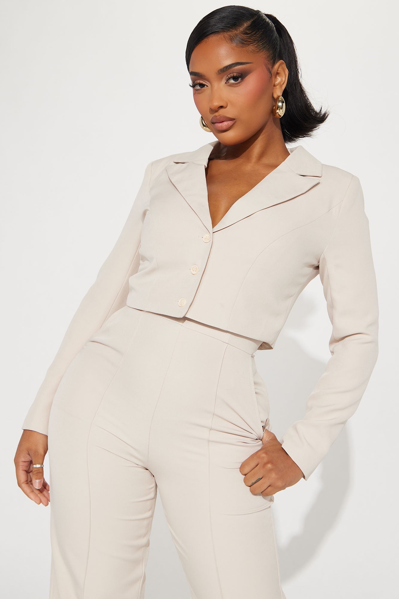 Quick Break 2 Piece Jumpsuit Set - Beige