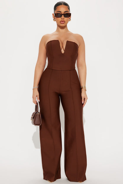Someone To You Bandage Jumpsuit - Chocolate