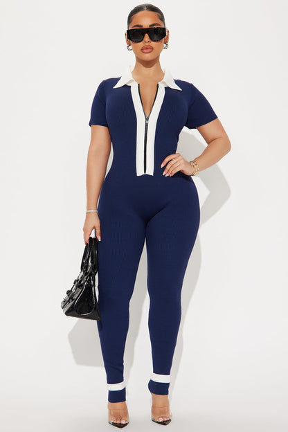 Upcoming Semester Knit Jumpsuit - Navy