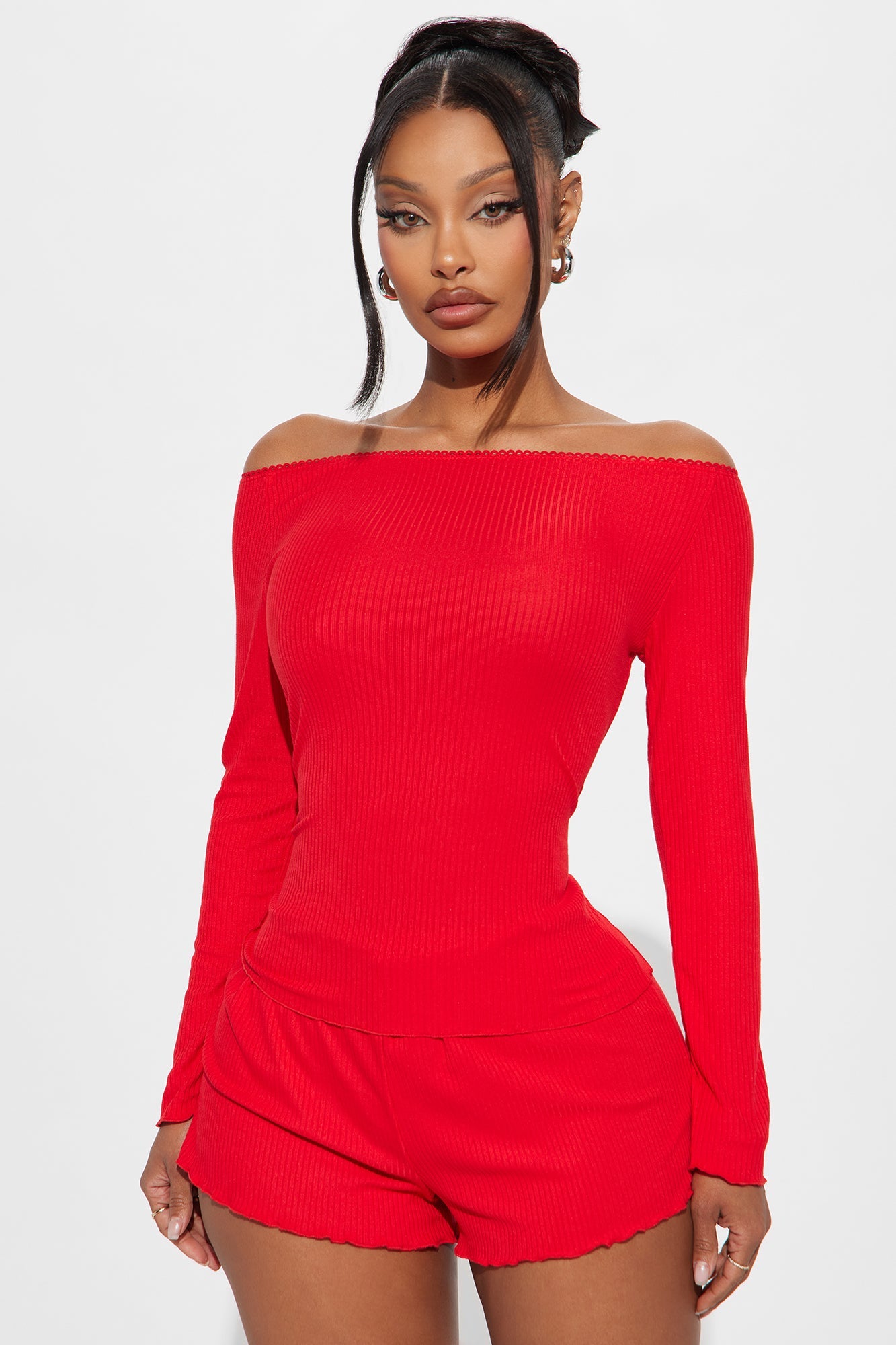 Bedtime Story Ribbed PJ Short Set - Red
