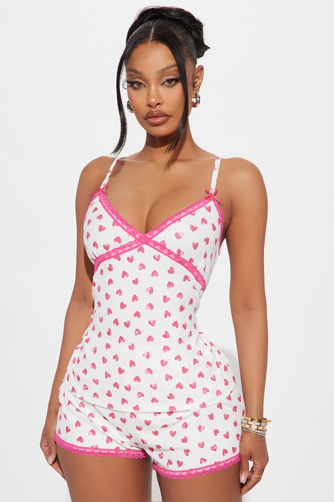 Forever In Love Ribbed PJ Short Set - White/combo