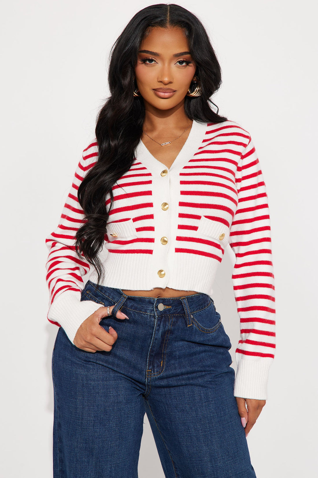 Country Club Striped Cardigan - Red/White