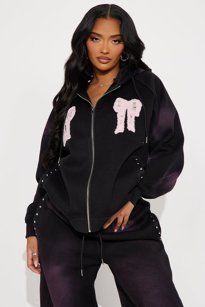 Bow Fleece Sweatsuit Set - Black Wash