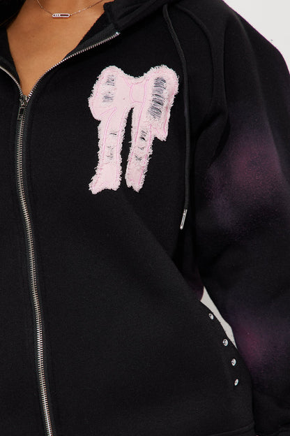 Bow Fleece Sweatsuit Set - Black Wash