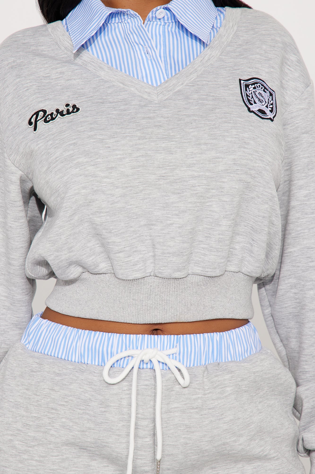 Riley Double Waistband Pant Set - Heather Grey