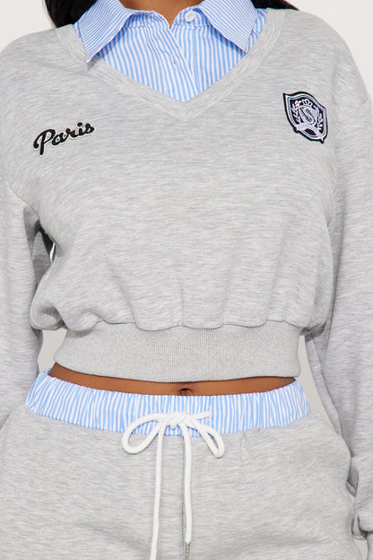 Riley Double Waistband Pant Set - Heather Grey