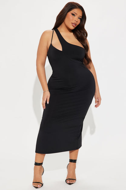 One Shoulder Midi Dress - Black