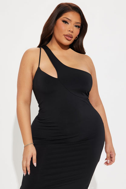One Shoulder Midi Dress - Black