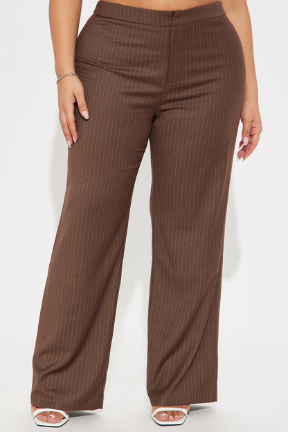 Lesson Learnt Pinstripe Trouser - Mocha