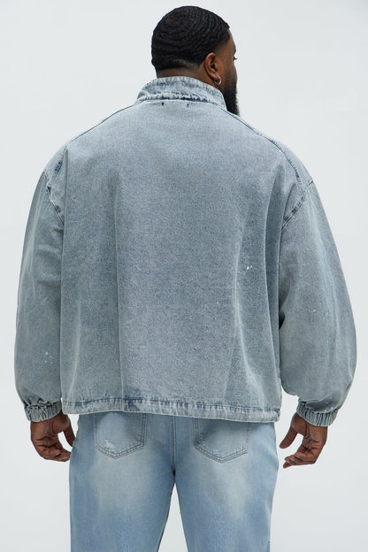 Distressed Denim Anorak Jacket - Light Wash